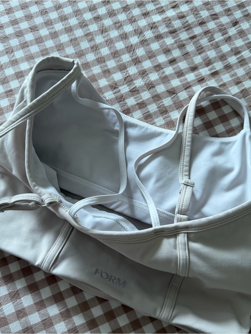 FORM Active Double Layered Corset Style Sports Bra in Taupe & White - Picture 4 of 5